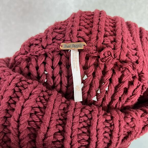 Free People Burgundy My Only Sunshine Chunky Mock Neck Sweater Size XL - Picture 8 of 8